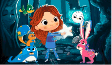 Illustration of a young girl peeking out of a glowing blanket fort